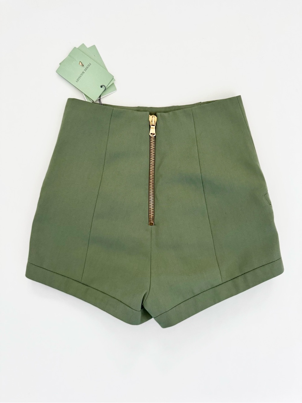 NWT Pierre Balmain Olive Green High-Waist Military Style Button Shorts - Size 34 - Picture 5 of 12